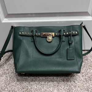 Large hunter green Michael Kors purse